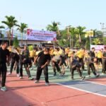 Olahraga Bersama TNI, Polri, dan Kejaksaan Warnai Peringatan Hari Bhayangkara ke-79 di Polres Kab. Indragiri Hilir Riau.