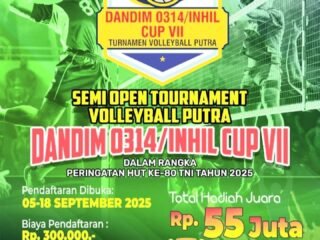 Kodim 0314/Inhil Gelar Semi Open Turnamen Bola Voli Putra Dandim Cup VII dalam Rangka HUT TNI ke-80