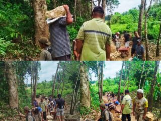 Warga Desa Sotoo Hilisimaetano Gotong Royong Perbaiki Jalan Usaha Tani, Minta Perhatian Pemerintah Daerah