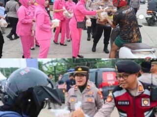 Polda Metro Jaya “Indahnya Berbagi”: Polres Tangsel dan Bhayangkari Tebar Takjil untuk Pengguna Jalan di Indomilk Arena