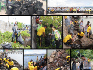 Gerakan Indonesia ASRI, Polres Halsel Bersama Siswa SMA Gelar Aksi Bersih Pantai