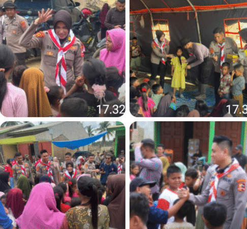 Mahasiswa STIK Angkatan 83 Laksanakan Trauma Healing bagi Anak-Anak Terdampak Banjir di Desa Lubuk Pusaka, Kecamatan Langkahan