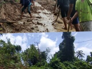 Longsor Akibat Banjir, Akses Jalan Desa Sotoo Hilisimaetano Lumpuh; Warga Gotong Royong Bersihkan Material