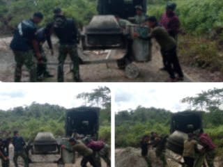 Satgas TMMD ke 127 Turunkan Mesin Molen Untuk Bantu Percepatan pembuan Box Culvert