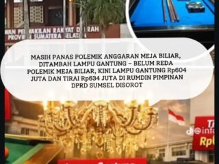 masih panas polemik anggaran meja biliar, ditambah lampu gantung – belum reda polemik meja biliar, kini lampu gantung rp604 juta dan tirai rp634 juta di rumdin pimpinan dprd sumsel disorot