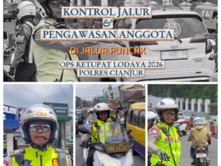 Satlantas Polres Cianjur Pantau Kepadatan Lalulintas di Jalur Puncak dan Pasar Cipanas