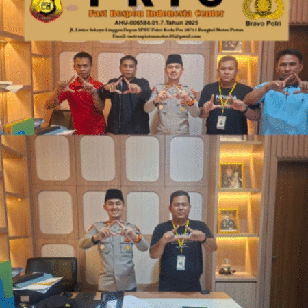 Moment kunjungan silaturahmi Dpc FRIC muba. Ke kapolsek sanga desa dalam rangka jelajah kemitraan dengan polri