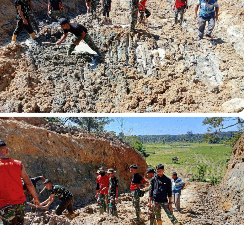 Satgas TMMD Pilih Bergerak Cepat Atasi Genangan Jalan Desa*