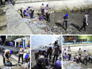 Wujudkan Kepedulian Lingkungan, Personel Polairud Gelar Aksi Bersih di Pelabuhan Feri Sofifi