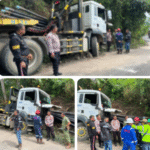 Polsek Pulau Panggung Bantu Evakuasi Truk Tronton Diduga Rem Blong di Tanjakan Leter S