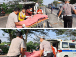 Polres Lamongan Evakuasi Pengendara Motor yang Alami Laka Vs Truk di Jalur Nasional Babat-Lamongan