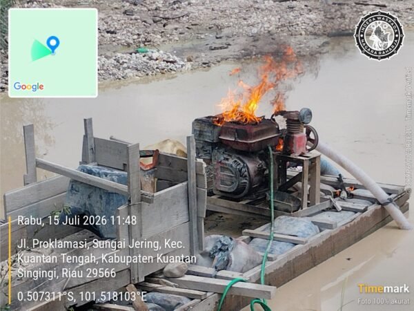 Respons Cepat Laporan Call Center 110, Polsek Kuantan Tengah Tindak Lanjuti Aduan PETI Dan Musnahkan Lima Unit Stingkai
