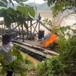 Polsek Cerenti Tindak PETI Di Sungai Batang Kuantan, Satu Rakit Dibakar