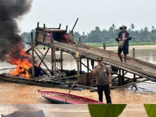 Polres Kuantan Singingi Tindak Aktivitas PETI Di Empat Lokasi, 10 Rakit Ditertibkan